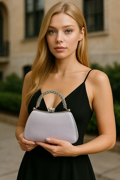 Biçanta Special Design Silver Gray Color Silvery Satin Handle Women's Evening Dress Bag Wedding Engagement Prom