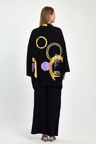 Keyifli Moda Markano Gold Black Patterned Back and Trousers Tunic Blouse Trou...