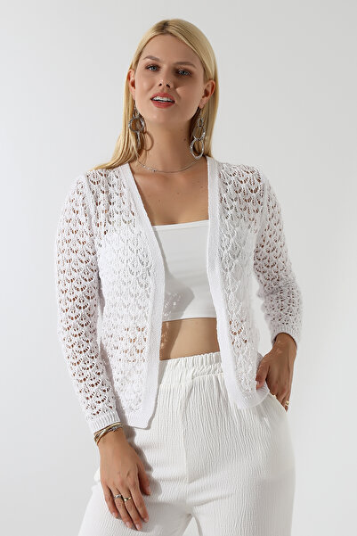 Marvine Women's Openwork Model Knitwear Cardigan White