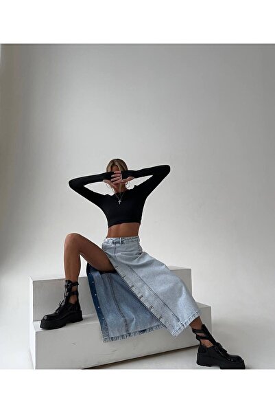 comstar Γυναικεία μακριά βασική τζιν φούστα με κουμπιά με σχισμή