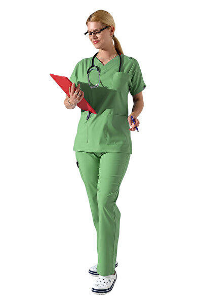 BEDUCA زي موحد للممرضات من الليكرا باللون الأخضر النعناعي من Dr Greys برقبة ع...