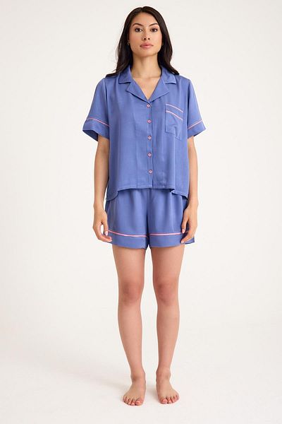 Amarelle Dream Gray Blue Viscose Fabric Masculine Shorts Pajama Set