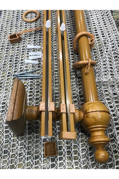özdeğer home 175cm Meşe Çiftraylı Rustik Perde Askısı 3lü Korniş Halkalı Perd...