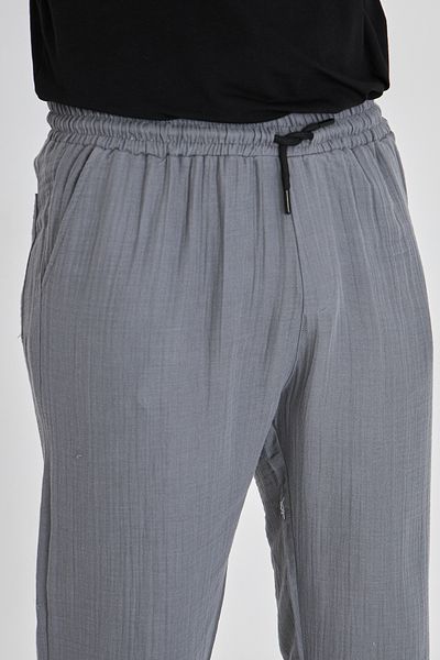 masso moda Men's Baggy Muslin Linen Waist Lace-Up Elastic Straight Leg Trousers