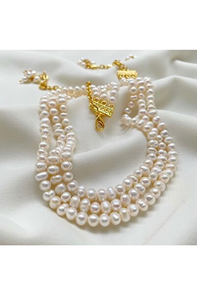 MİRSTAR 3 Sıra Gerçek Kültür Incisi Kolye, Çok Özel Kolye