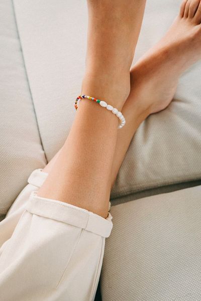 MİRSTAR Bead Detailed Genuine Pearl Adjustable Anklet