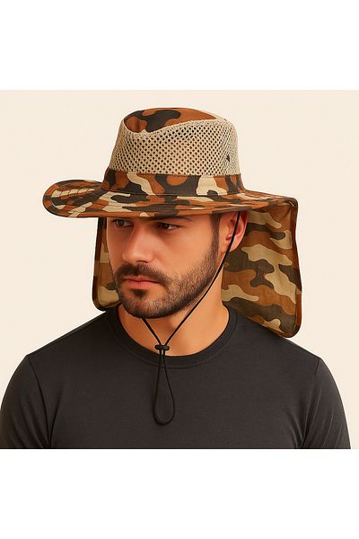 Avantaj Kapıda Unisex Enseli Outdoor Hat – Mesh, Thin Tulle, Cool Holding, 50 cm Diameter – Desert Tactical Camouflage