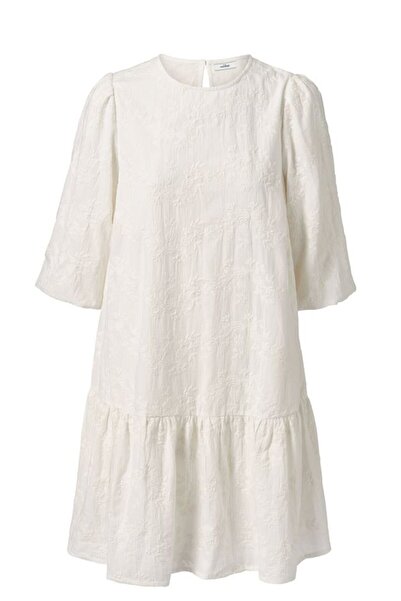 Tchibo Women Embroidery 3/4 Sleeve Woven Mini Dress, Ivory