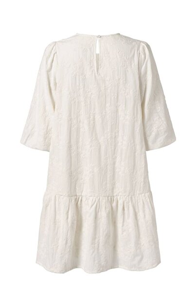 Tchibo Women Embroidery 3/4 Sleeve Woven Mini Dress, Ivory