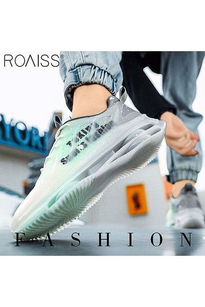 ROAISS Men's Fashionable Air Cushion Sports Shoes Gradient Rubber Mesh Stitching Toe Design