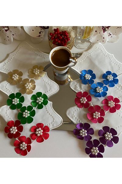 Lady Rio Cocktail Napkin, Embroidered Napkin, Cocktail Presentation Napkin, Tray Napkin, 3 Sizes, PEARL
