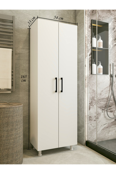 MONTENERO Çok Amaçlı Dolap Beyaz Banyo Düzenleyici Kiler Dolabı Kova Süpürge Paspas Deterjan Dolabı Küçük Boy