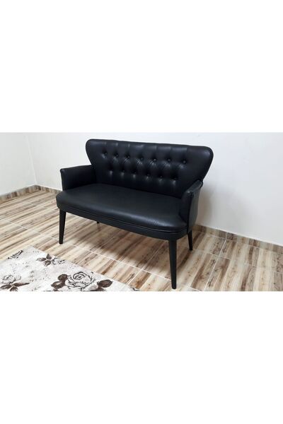 Azra Aksesuar Ikili Balkon-koltuk-siyah Deri- Ofis Buro Koltugu-berjer-koltuk -bekleme Koltugu- Deri - Siyah
