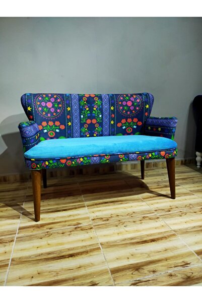 Azra Aksesuar Ikili Koltuk - Kanepe - Nubuk Kumaş - Ahşap Ayak - Modern Tasar...