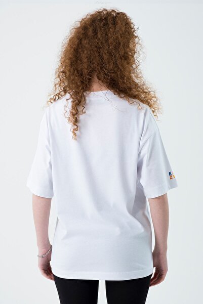 Eazy Co Tricou cu mânecă scurtă cu imprimeu extra oversize unisex Eazy White Escape