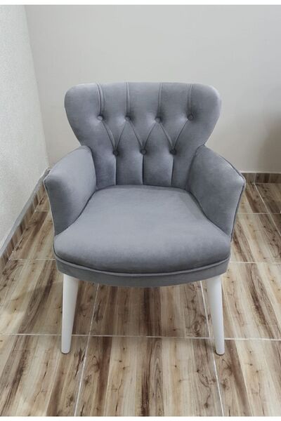 Azra Aksesuar Berjer - Tekli Koltuk - Ahşap Ayak - Nubuk Kumaş - Beyaz Ayak -...