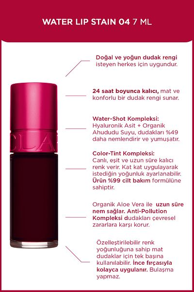 Clarins Water Lip Stain 04 7ml - Long Lasting Lip Colorant for 24 Hours