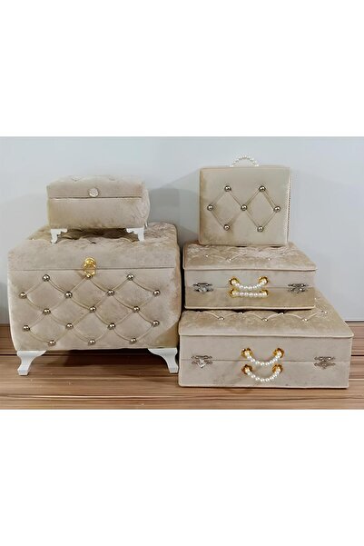 Sandık Dünyası Gelin Sandığı Damat Nişan Bohça Çanta Bavul Çeyiz Sandık 5li 0574