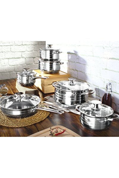 Blaumann Set de vase de gătit cu 12 piese din oțel inoxidabil, linie Gourmet, oale, tigăi, inducție, toate aragazurile, potrivit pentru cuptor, spălat vase