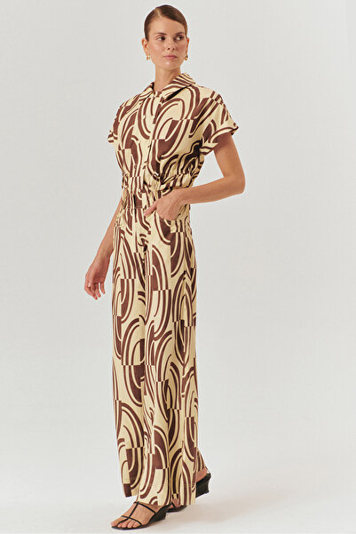 Exquise Soyut Desenli Pamuklu Wide Leg Pantolon