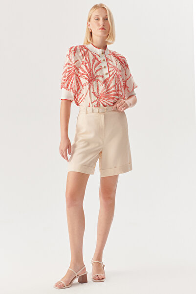 Exquise Kemerli Duble Paçalı Bej Şort