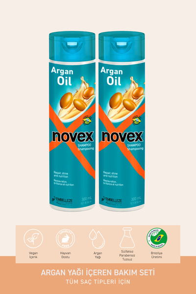 NOVEX Argan Oil - Yıpranmış Ve Işlem Görmüş Saçlar Için Onarıcı Şampuan 300ml X 2 Adet -