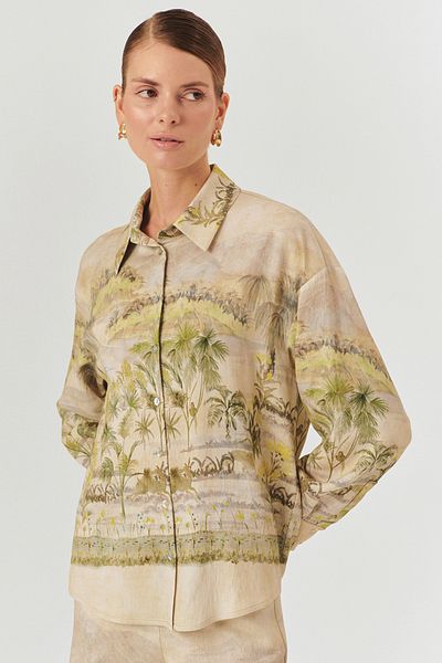 Exquise Cămașă cu mânecă lungă, cu rever, cămașă cu model tropical