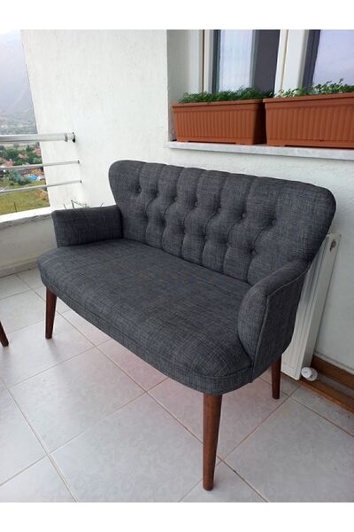 Azra Aksesuar Ikili Balkon Koltugu - Kanepe - Keten Kumaş - Bekleme Koltugu-çay Seti Koltugu- Gri