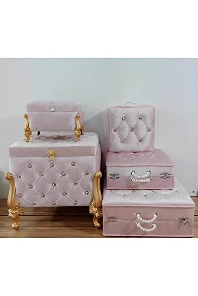Sandık Dünyası Gelin Sandığı Damat Nişan Bohça Çanta Bavul Çeyiz Sandık 5li 0613
