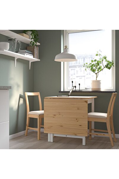 IKEA mutfak masası takımı, açık kahverengi-beyaz-katorp natürel, 2 sandalyeli...