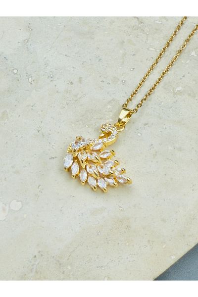 Snartun Zircon Stone Swan Detailed Steel Necklace I Special Boxed