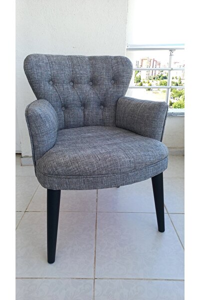 Azra Aksesuar Berjer - Tekli Koltuk - Keten Kumaş - Ahşap Ayak - Açık Gri