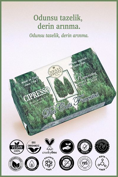 Nesti Dante صابون Dei Colli Fiorentini Cipresso - 250 جرام من مستخلص السرو المنشط