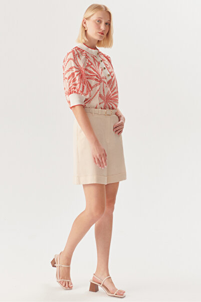 Exquise Kemerli Duble Paçalı Bej Şort