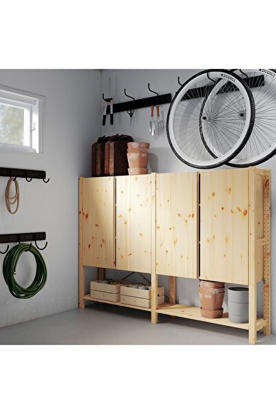 IKEA raf ünitesi, çam, 174x30x124 cm dolaplı-raflı