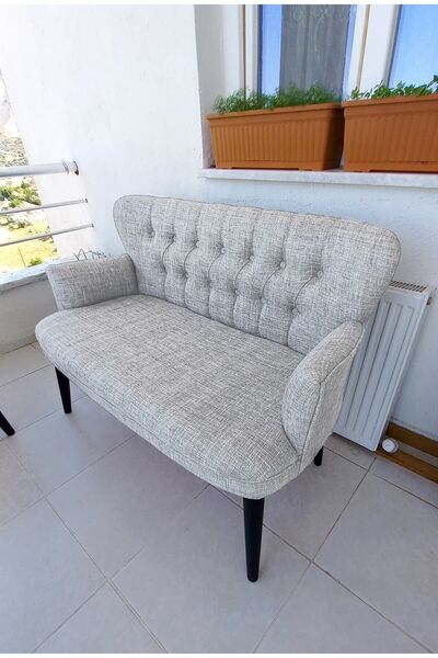 Azra Aksesuar Ikili Balkon Koltugu - Kanepe - Keten Kumaş - Buyuk Berjer - Krem