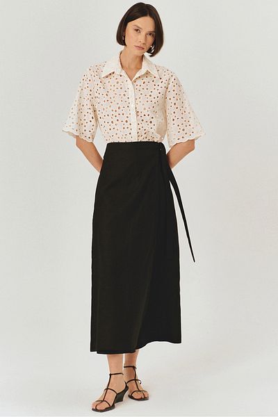 Exquise High Waist Wide Short Leg Black Skirt Pants