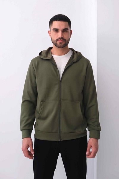 Behind Look Modal Sweat Light Khaki με κουκούλα και τσέπη καγκουρό με φερμουάρ