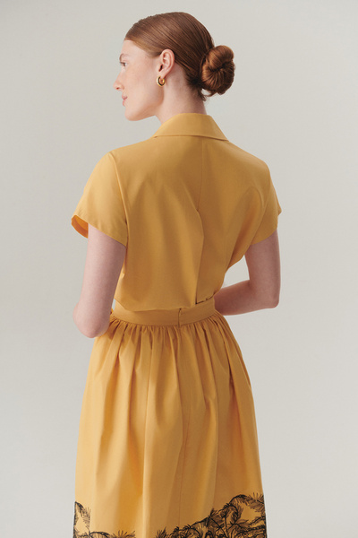 Exquise Πουκάμισο με γιακά κοντομάνικο πέτρα κεντημένο βαμβακερό πουκάμισο καμήλας κανονική εφαρμογή