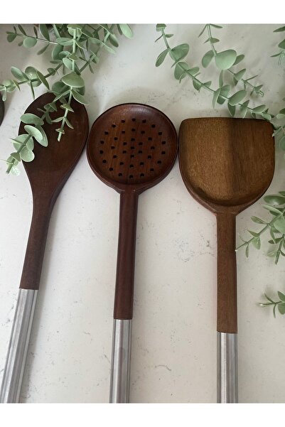 magical dreams 3-Piece Kitchen Utensils Set with Natural Wooden Handle - Colander, Wooden Spoon, Spatula