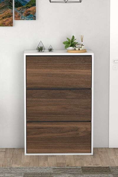 Koordinat Mobilya 3 Kapaklı Kayar Raflı Ayakkabılık Ceviz