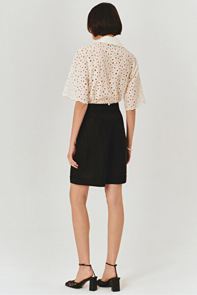 Exquise High Waist Pure Linen Black Bermuda Shorts