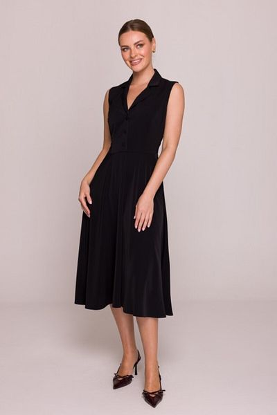 Stylove Flared dress with collar - black