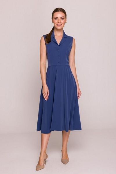 Stylove Rochie evazată cu guler - Albastră