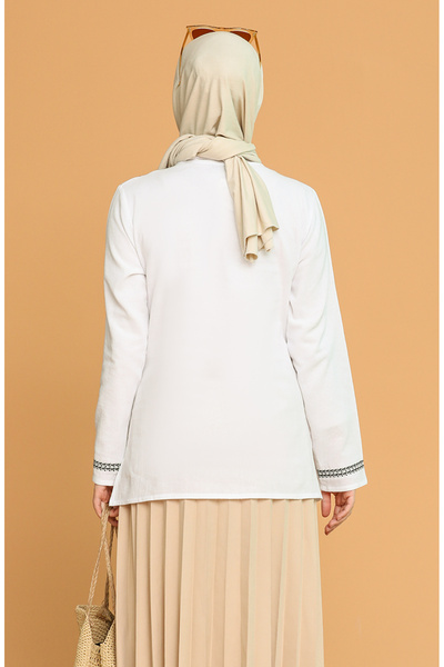 sefamerve Nakışlı Şile Bezi Bluz 0011-08 Beyaz