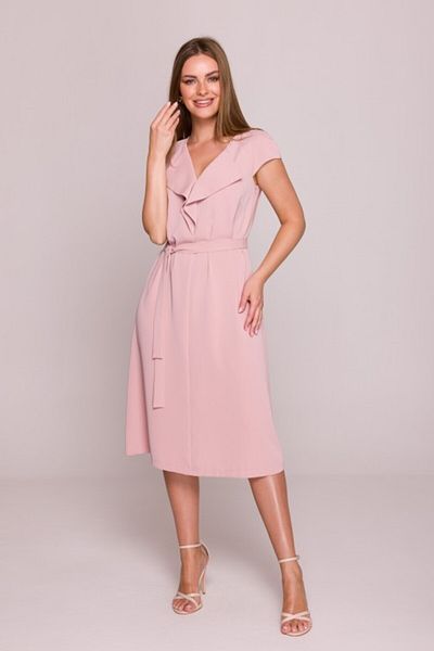 Stylove Dress with Ruffled Detail and Waist Belt - Powder Pink
