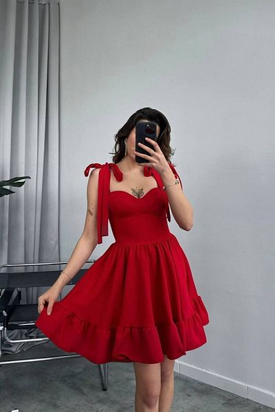 Özel Tasarım Suspender Dress Skirt Flounce Dress Breast Support Dress Mini Dress Floral Dress Patterned Dress
