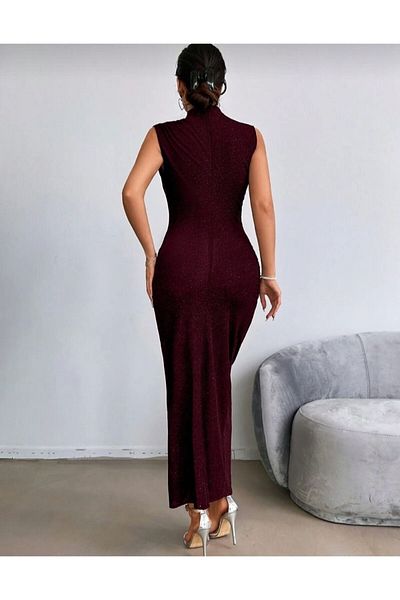 TrendyFashion Glitter Detailed Draped Evening Dress