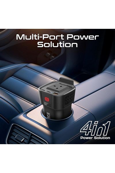 Promate 4-In-1 DC to AC Car Power Inverter with 150W Socket, Dual PD30W USB-C, QC18W USB-A, LED Powe