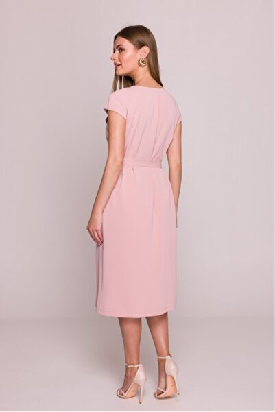 Stylove Dress with Ruffled Detail and Waist Belt - Powder Pink